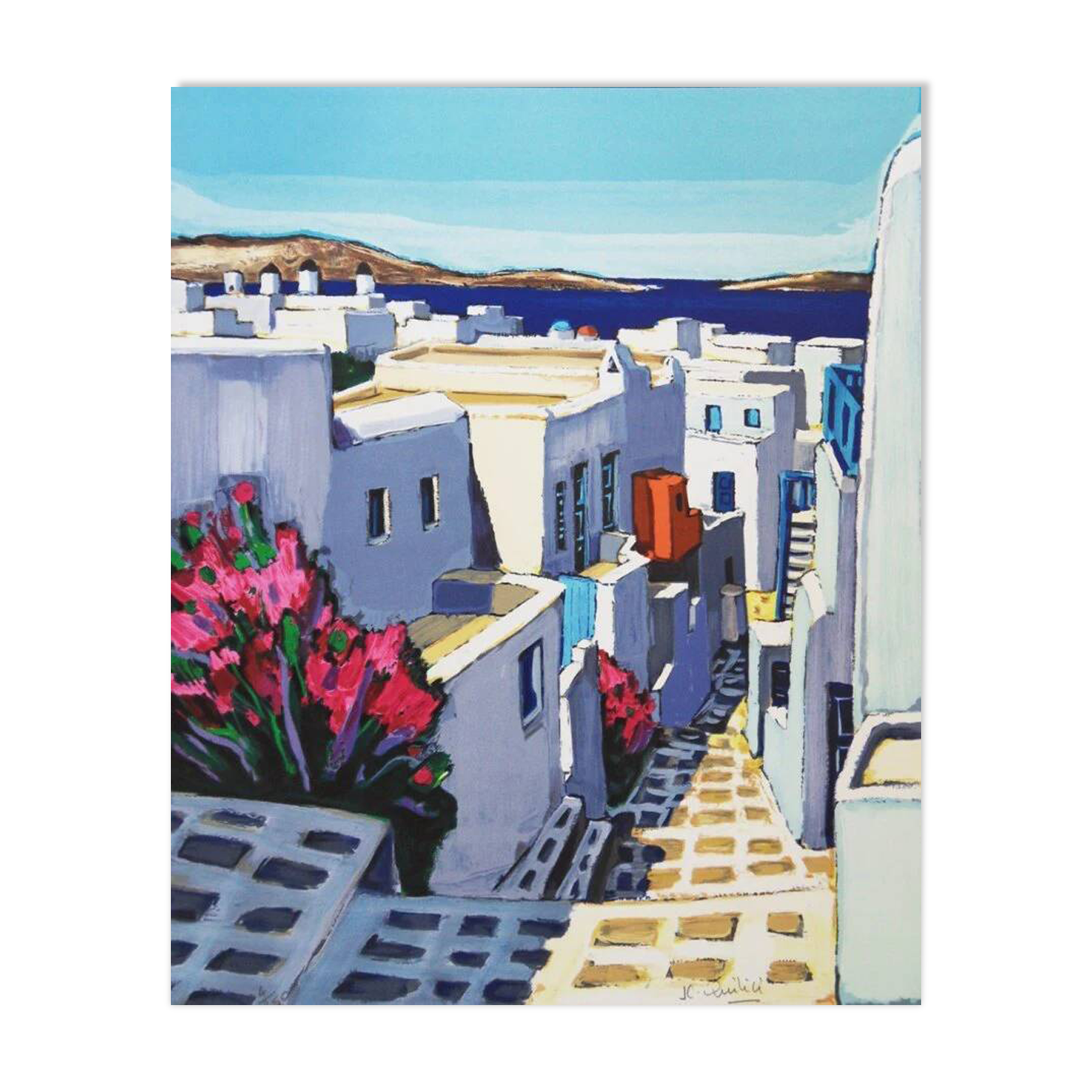 Jean-Claude Quilici: Beauty of Santorini, original signed lithograph