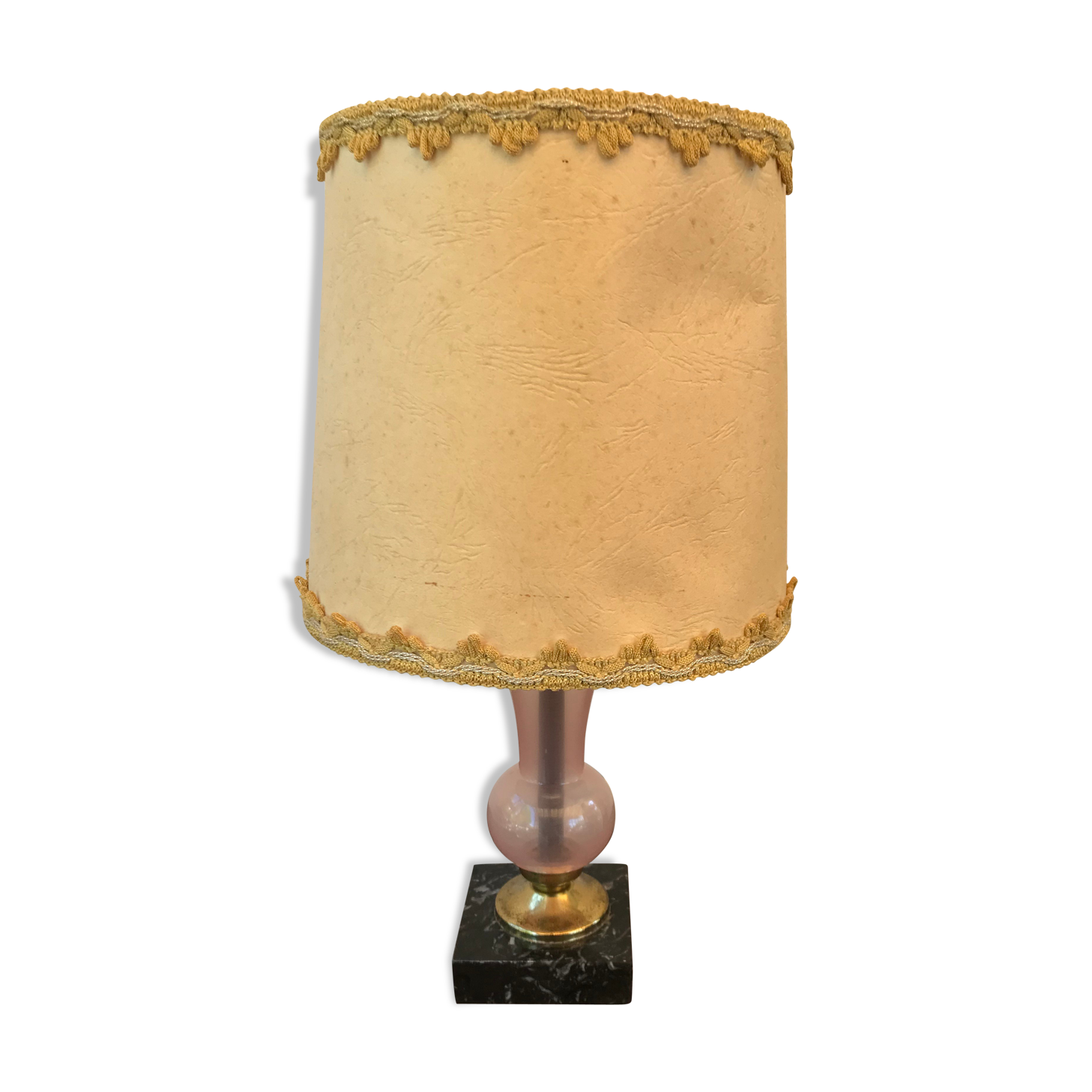 Lamp pink glass & black marble foot