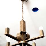 Art Deco period modernist four-light gilt brass pendant light circa 1930