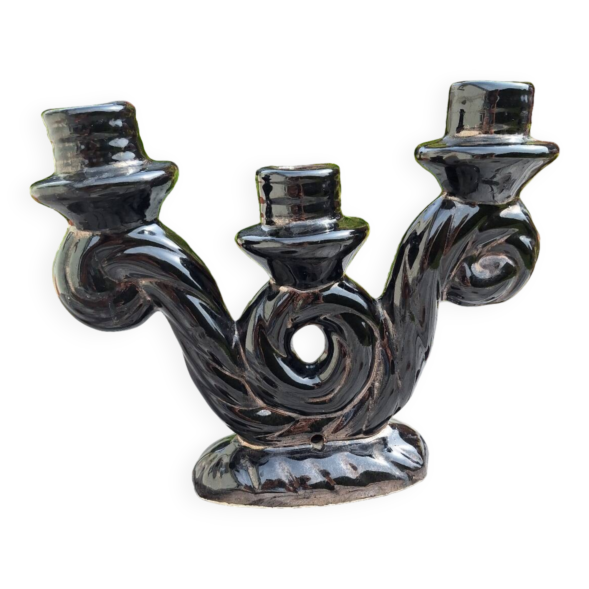 Iridescent black ceramic candle holder