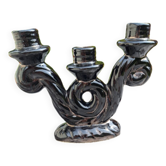 Iridescent black ceramic candle holder