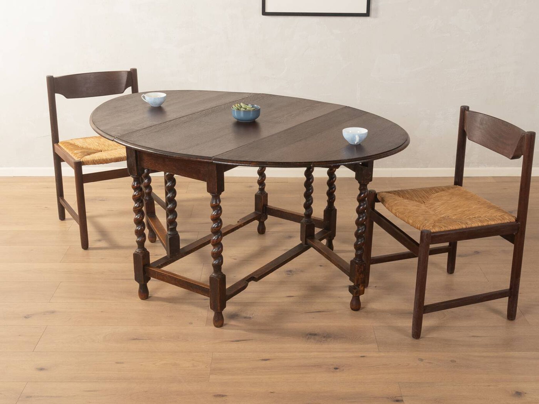 Table à rabats antique des années 1920, en chêne massif