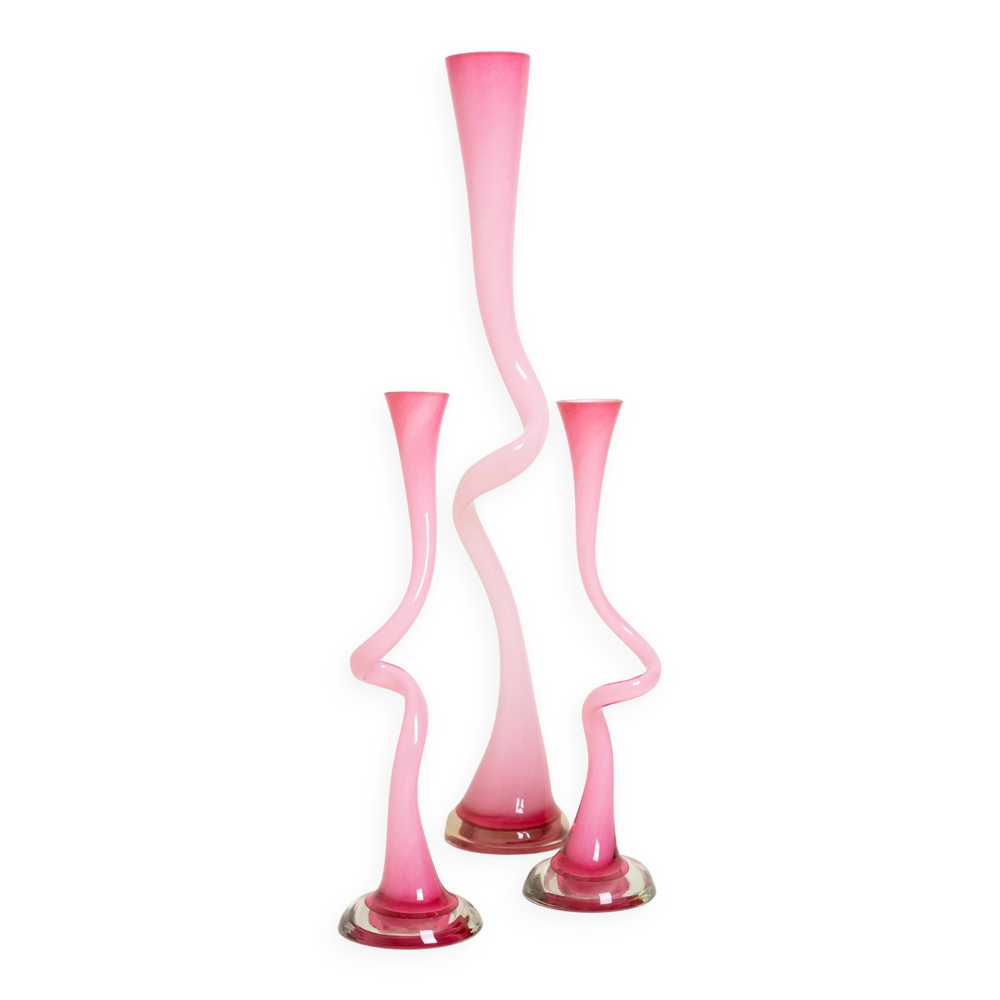 Pink Swirl Glass Vases – Set of 3