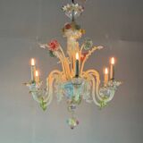 Multi-Colored Murano Glass Venetian Chandelier, Six Light Arms, Circa 1900