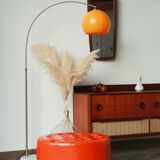 Arc lamp with marbled stone base and orange globe