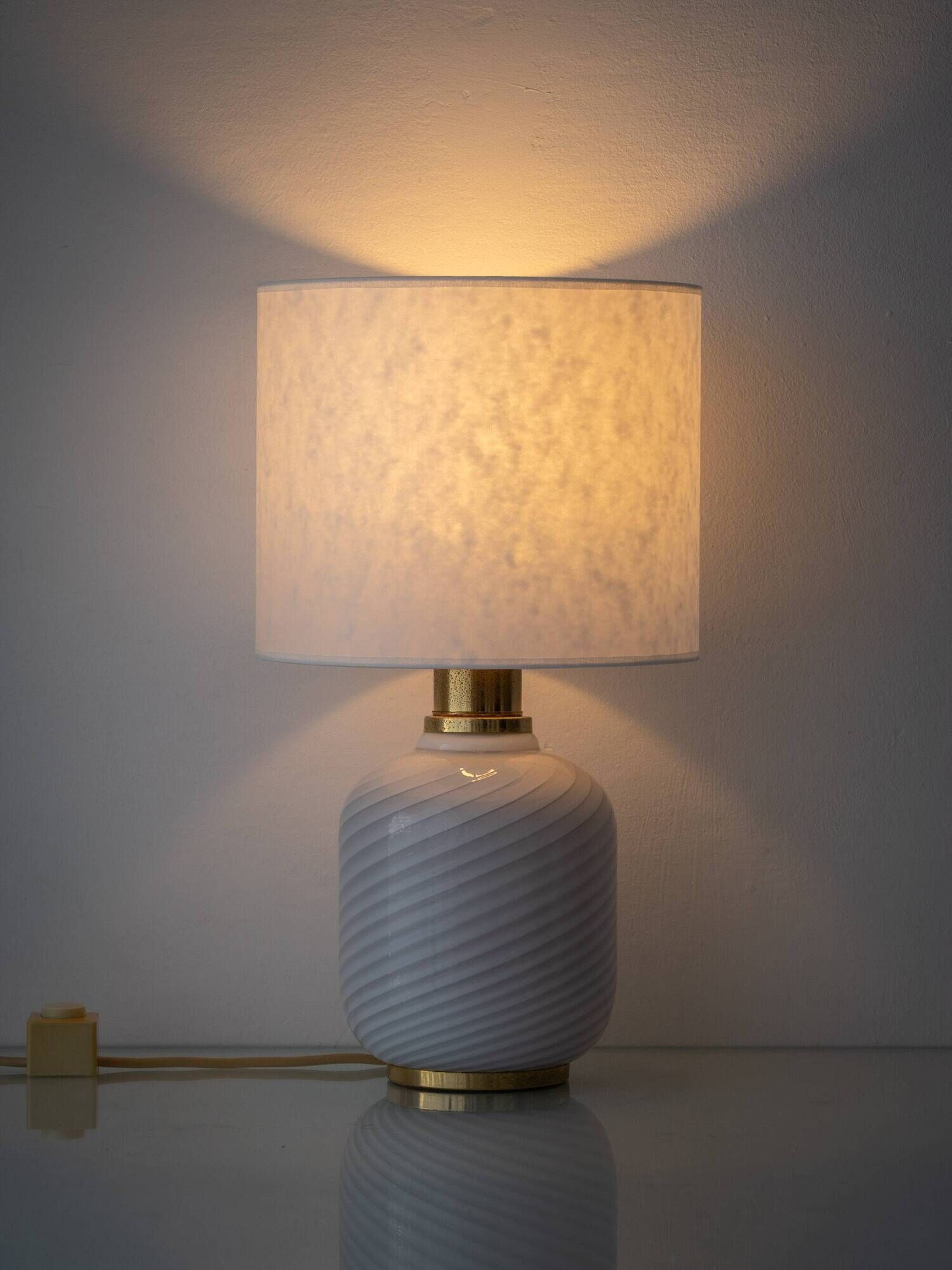 Murano Glass Table Lamps from the 1970s, White Opaline and Brass