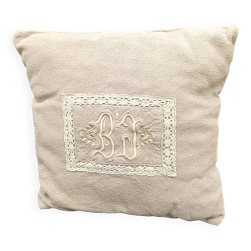 Monogrammed canvas cushion