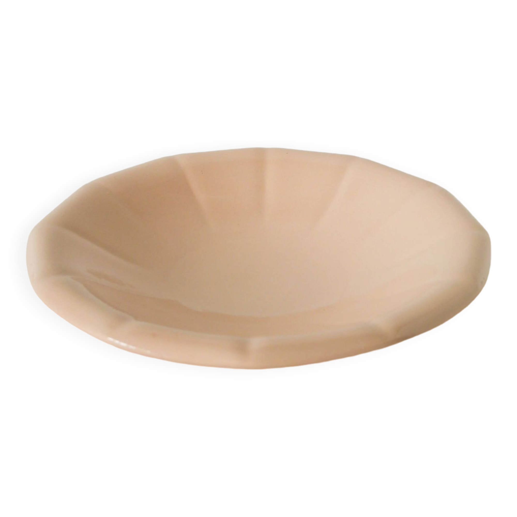 Digoin Sarreguemines pleated hollow dish, powder pink, 1960