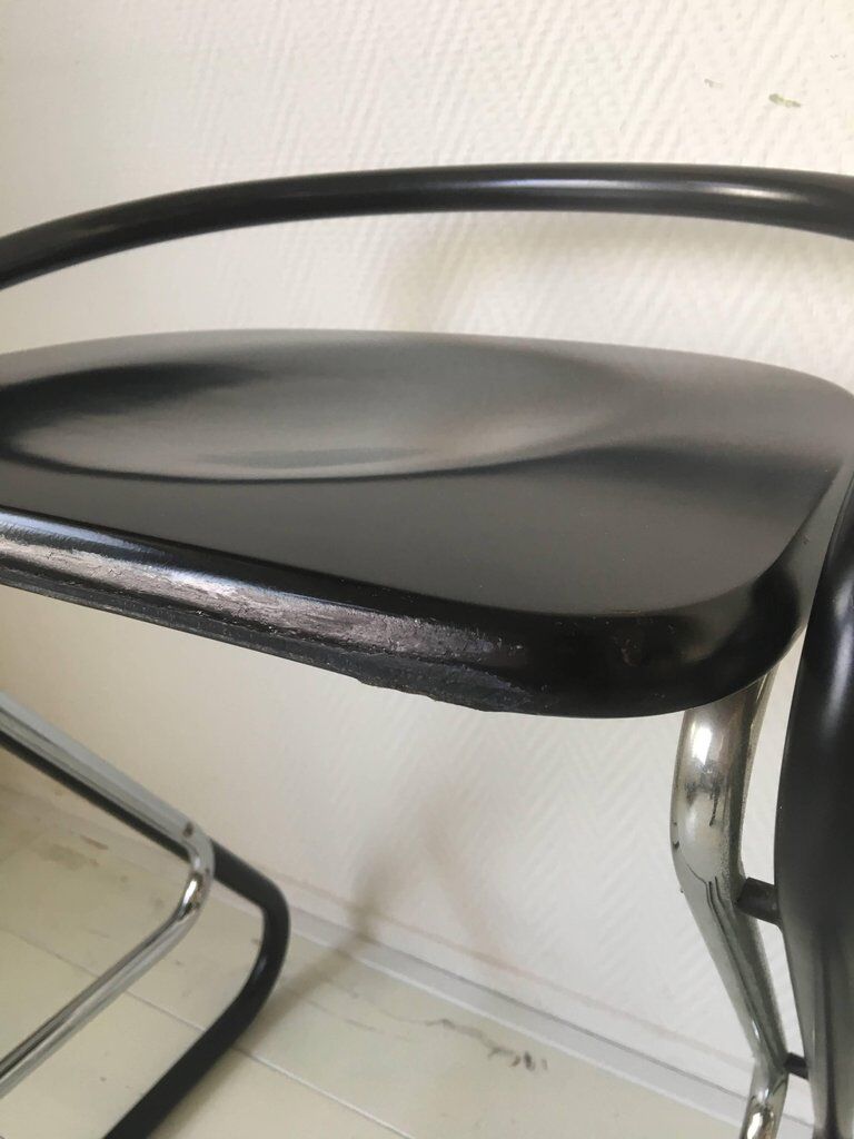 Set of three bar stools black and chrome of Thema Italy to the 1970s