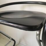 Set of three bar stools black and chrome of Thema Italy to the 1970s