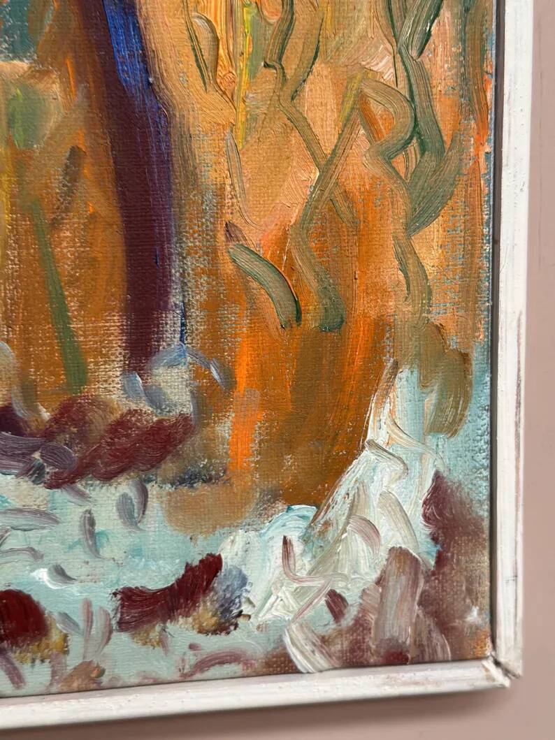 Original Swedish Oil on Canvas – "Tree in a Landscape", Unknown Artist – Vintage and Framed – 33 × 28 cm (12.9" × 11")