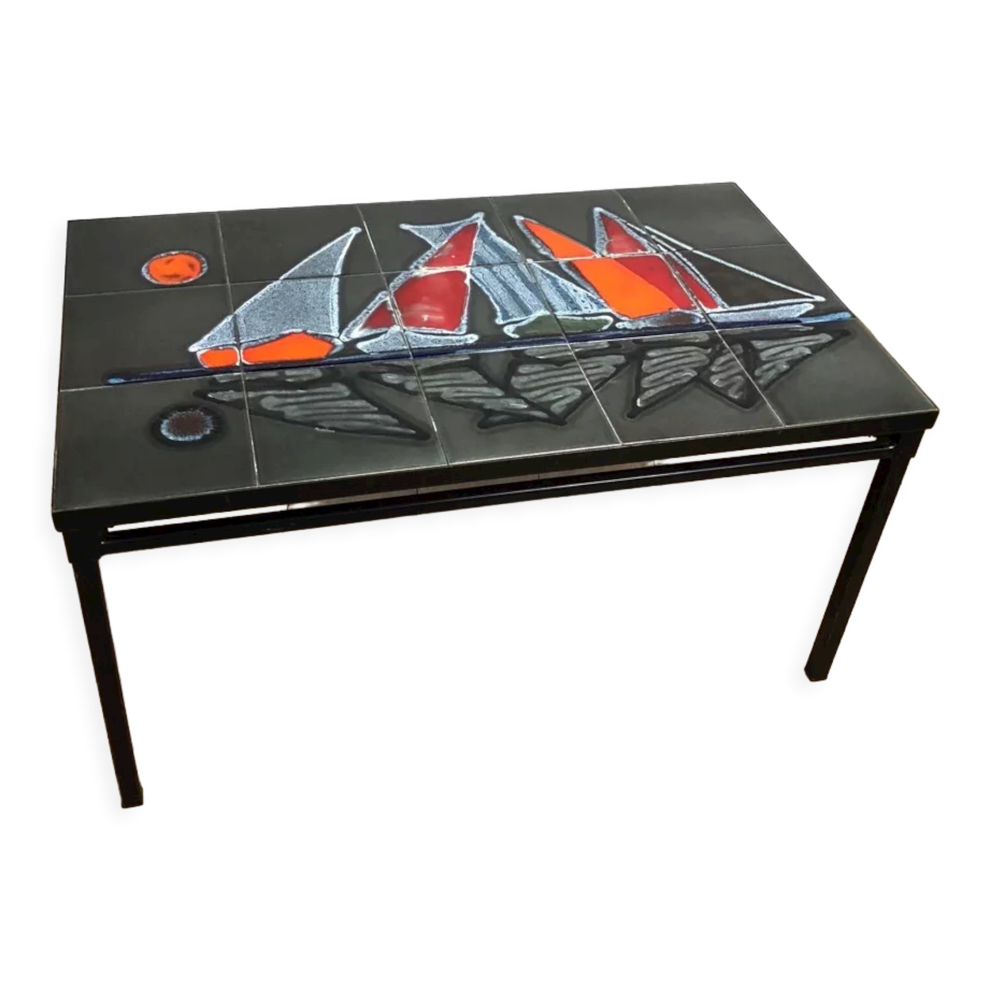 Ceramic coffee table design décor sailboats 1960
