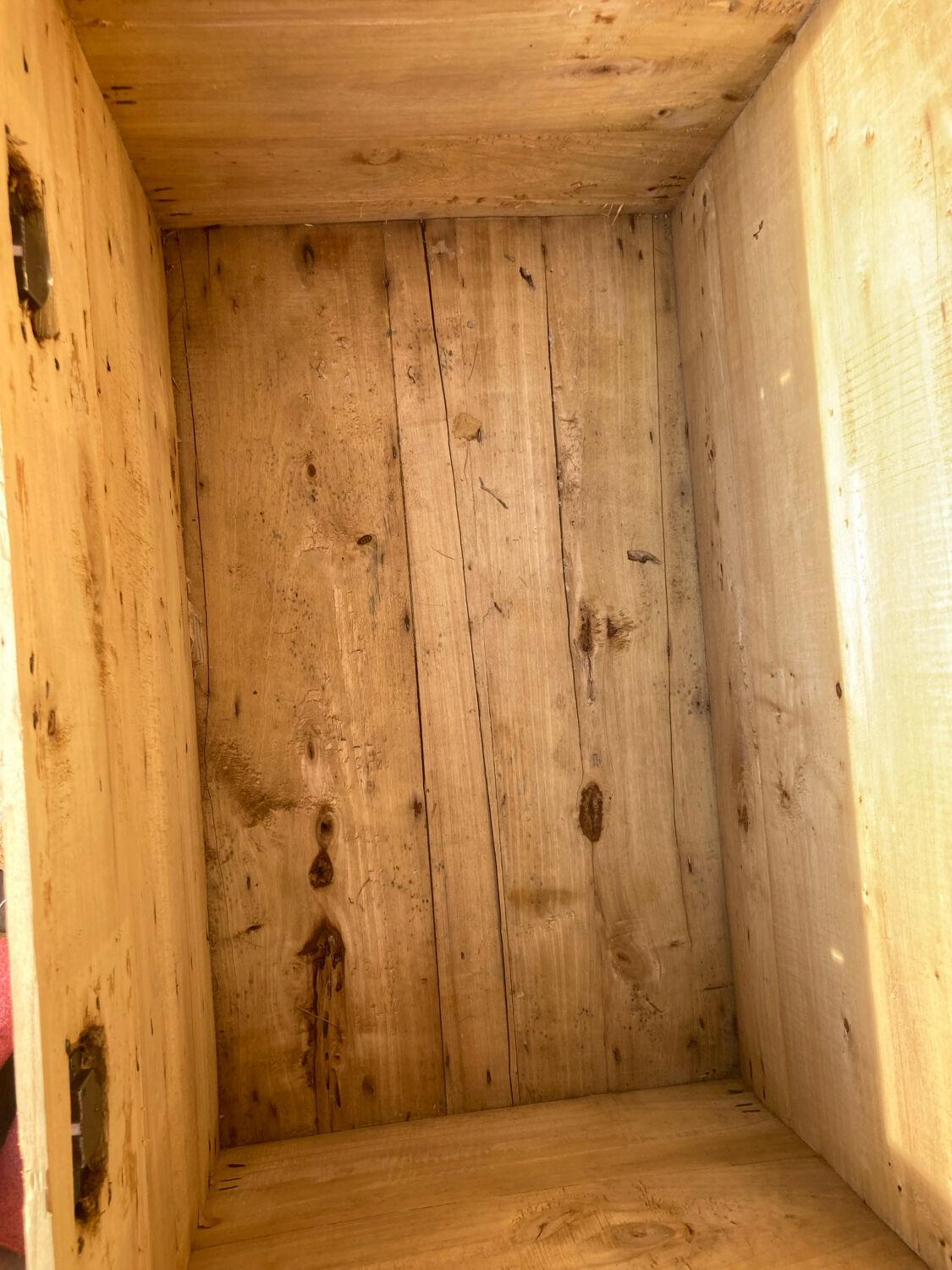 Exceptional curved leather/brass box with beautiful restored clasps.