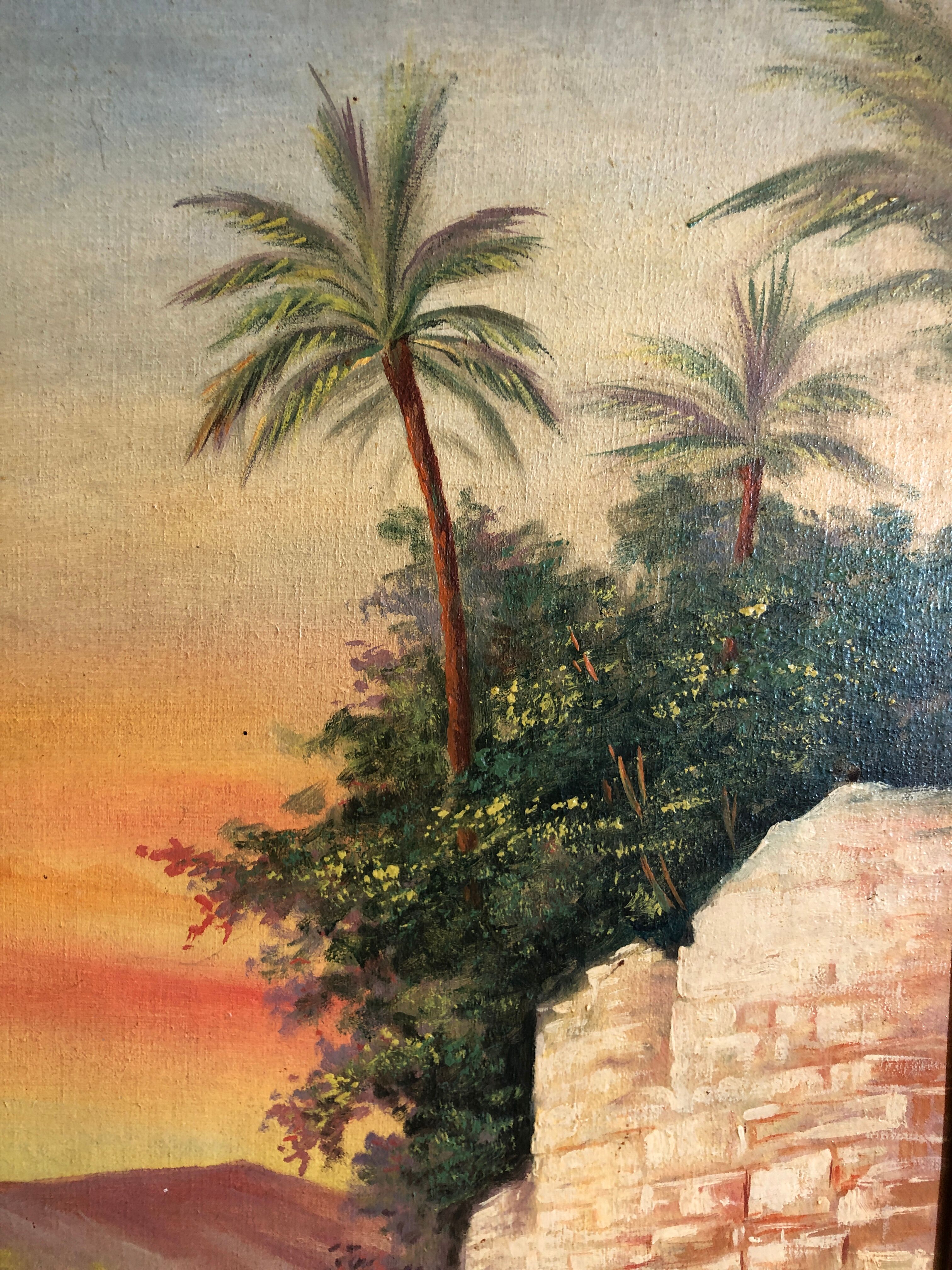 Pair of oils on orientalist canvas, 20th century