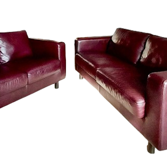 1 LOT de 2 canapés cuir (1 de 3 places & 1 de 2 places)