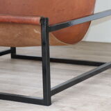 Pair of vintage armchairs in stretched leather and metal structure