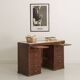 Small vintage stained wooden countertop with 2 shelves and 10 drawers