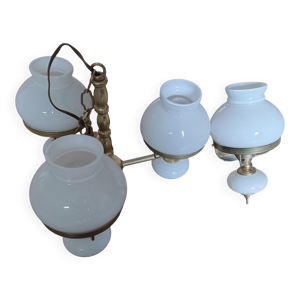 Suspension 3 feux laiton/opaline