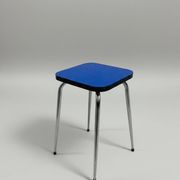 Tabouret vintage en chrome et formica bleu Klein, restauré