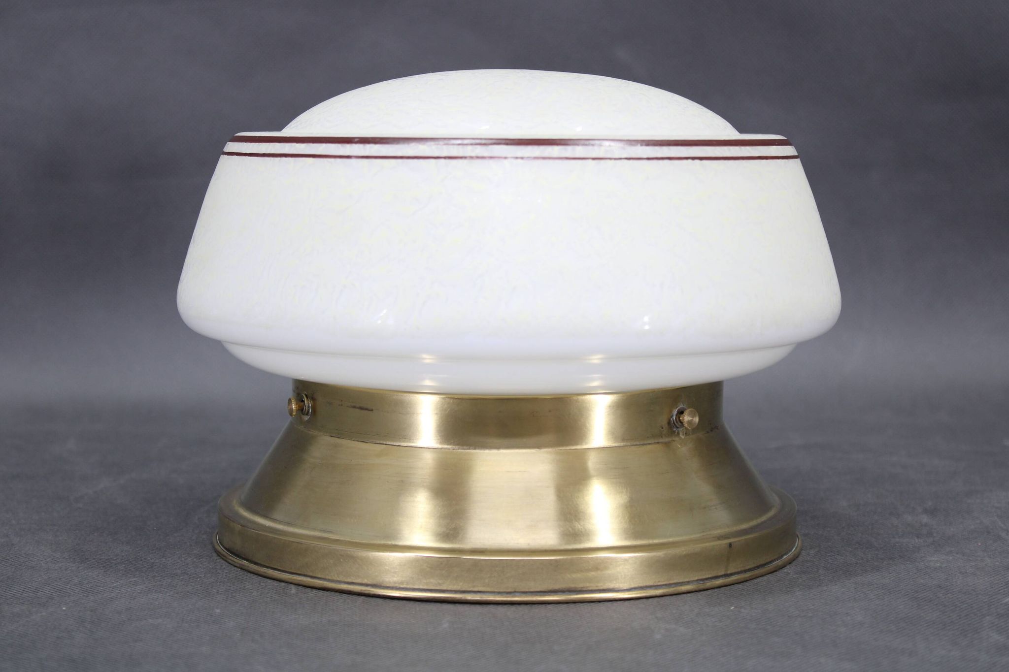 1930s Art Deco brass ceiling light with opaline glass shade, Czechoslovakia, Res