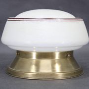 1930s Art Deco brass ceiling light with opaline glass shade, Czechoslovakia, Res