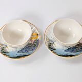 Set of 2 Gien Magellan "Caribbean" cups and saucers, vintage earthenware