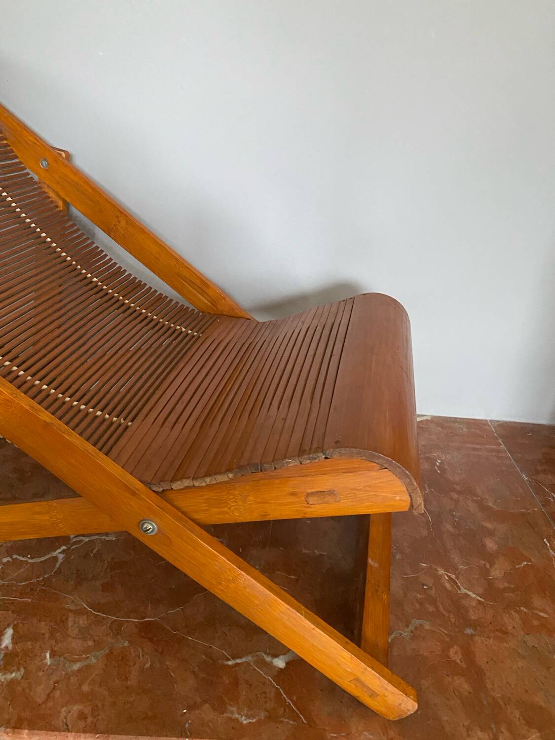 vintage folding bamboo deckchair for children