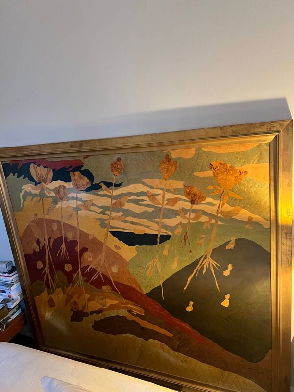 Tête de lit bois marqueterie art déco