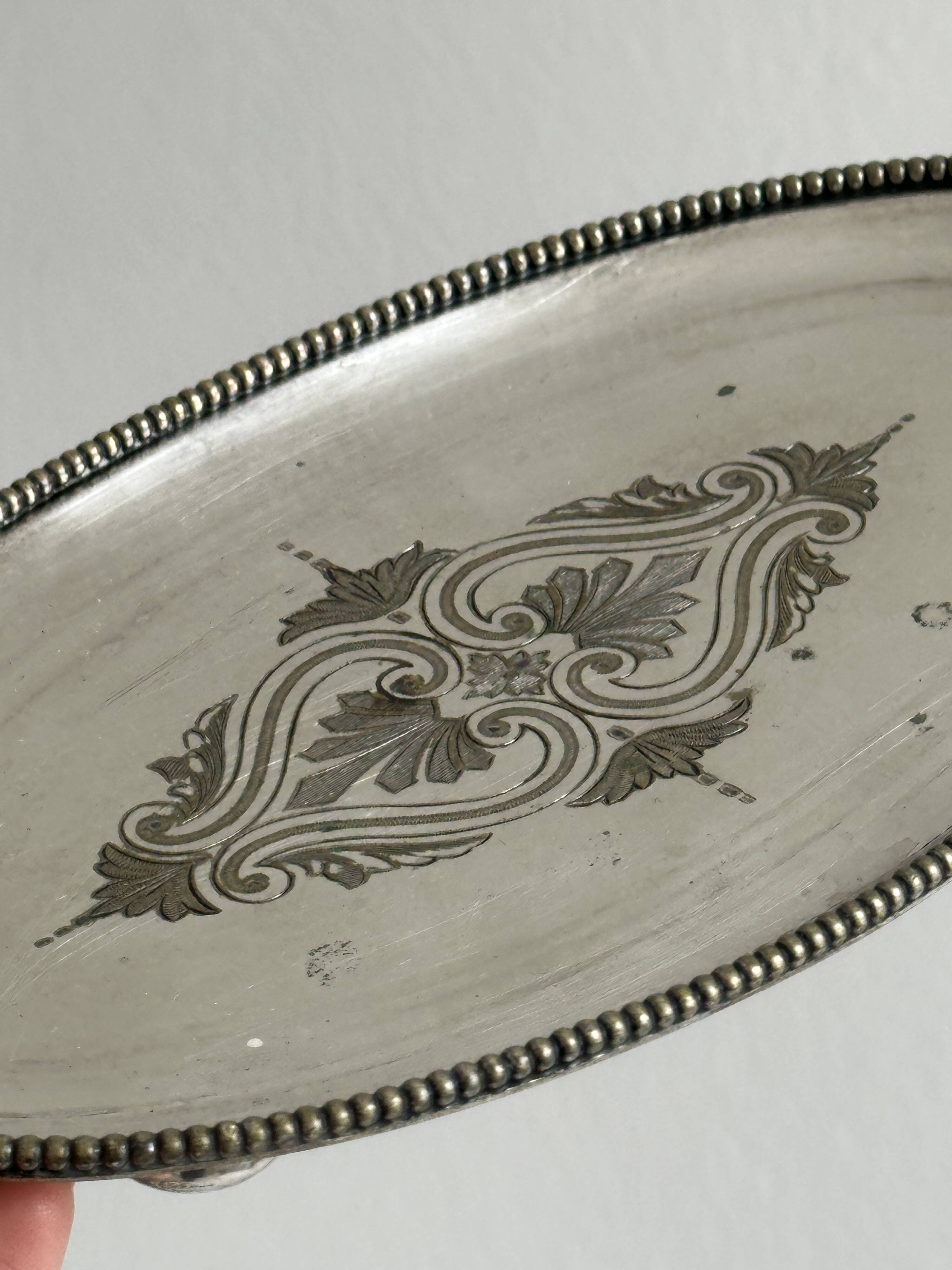 Small tray - silver metal bowl on feet