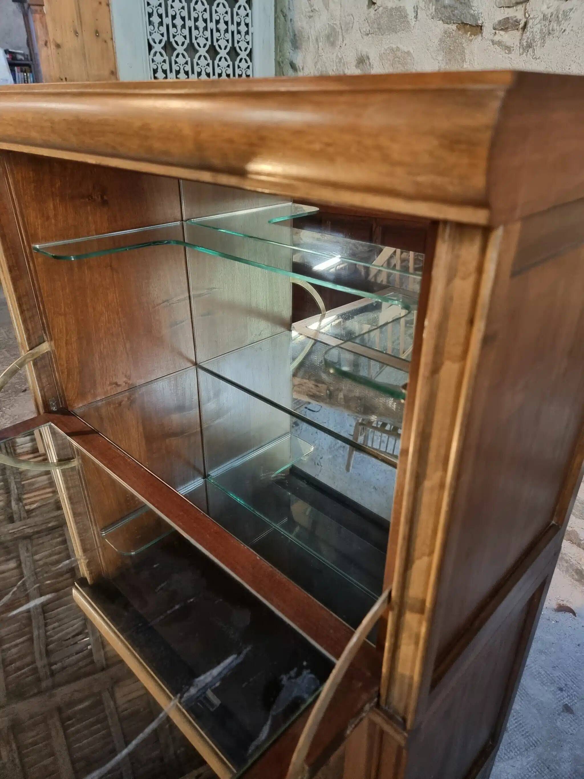 Vintage Globe Wernicke drinks buffet, modular mahogany bar cabinet, 1960s display case.