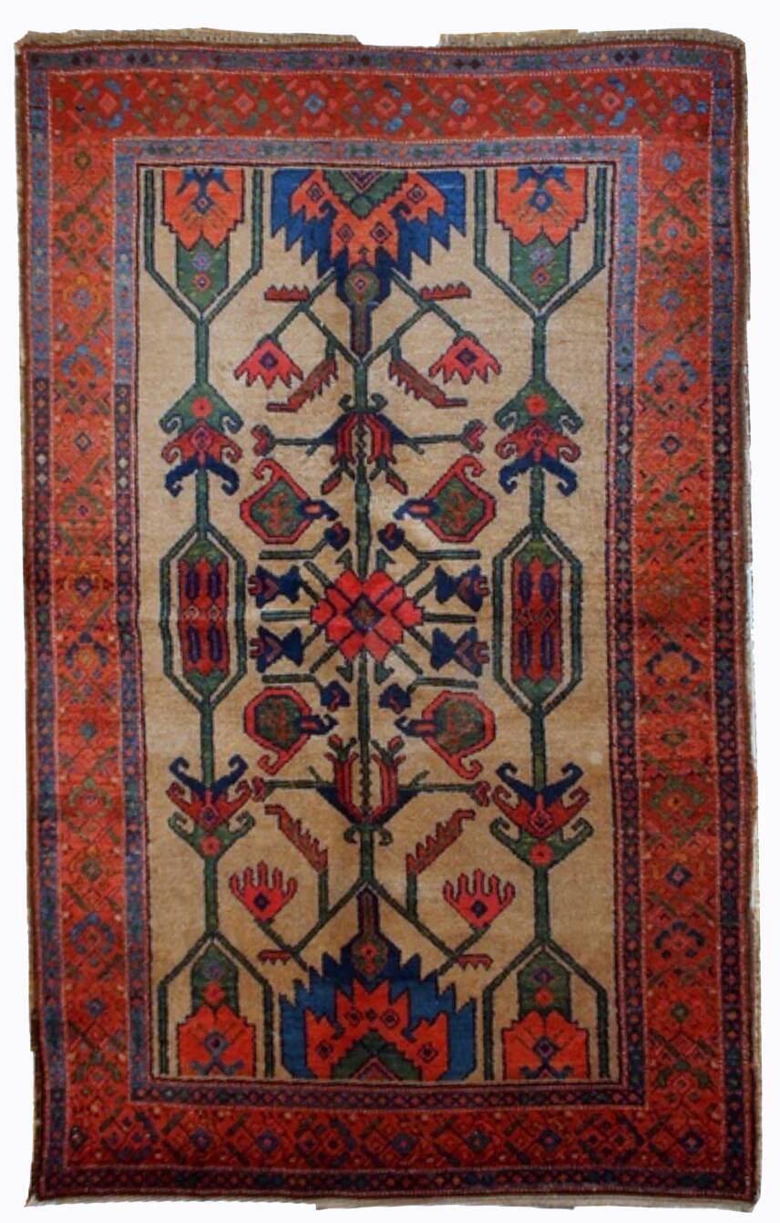 Handmade antique Persian Kurdish rug 122cm x 183cm 1900s