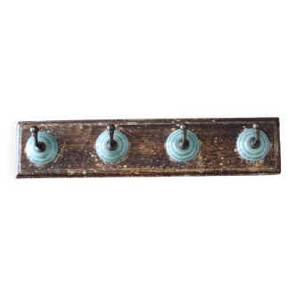 Antique hook (4 racks) wood and ceramic