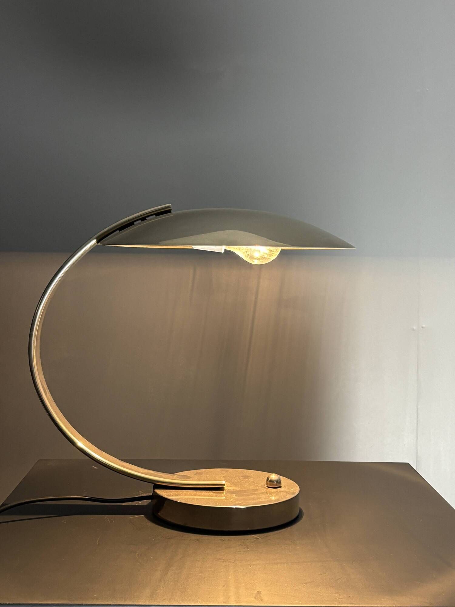 Art deco modernist arc desk or table lamp by Disderot, Soka, France, 1970s