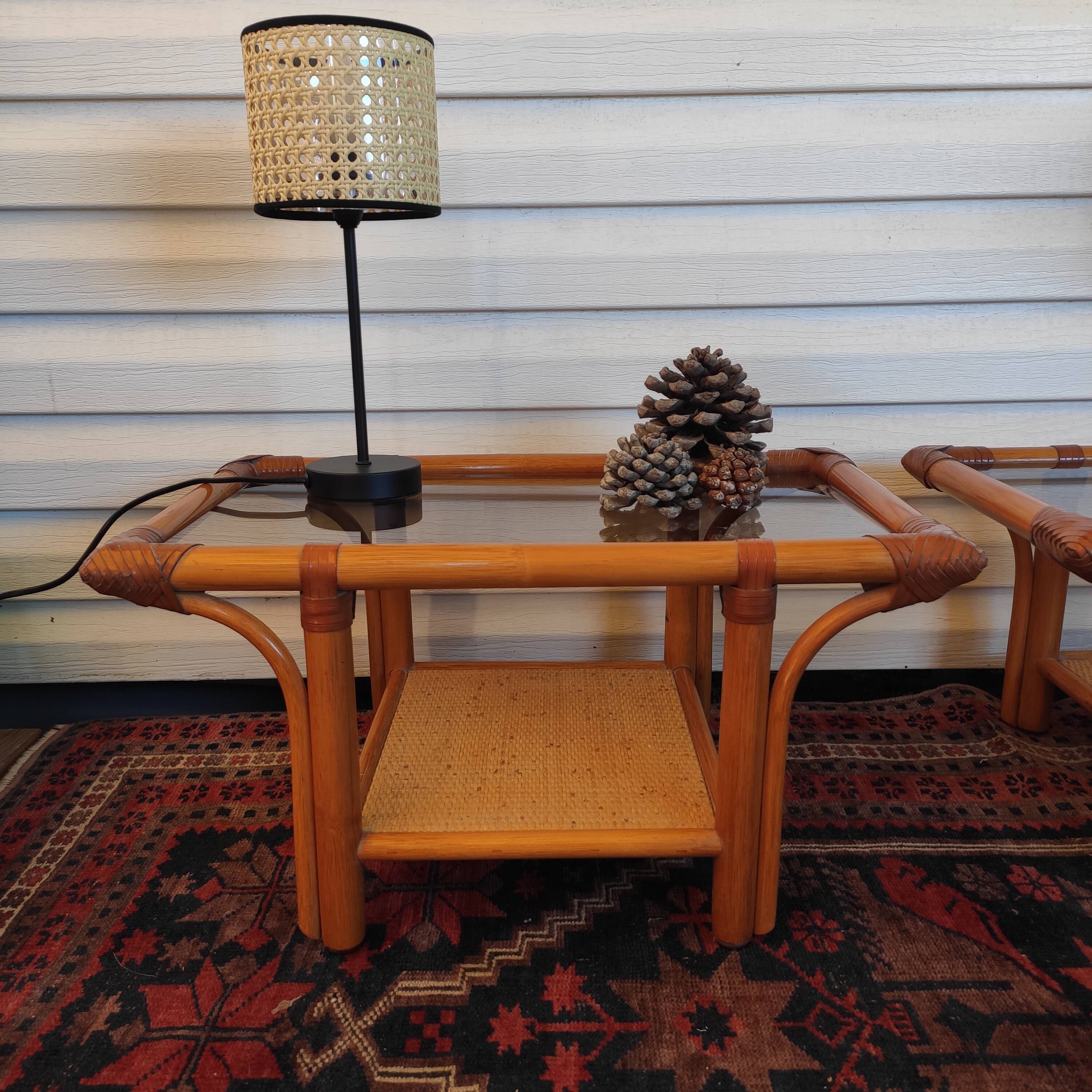 Pair of rattan bedside tables