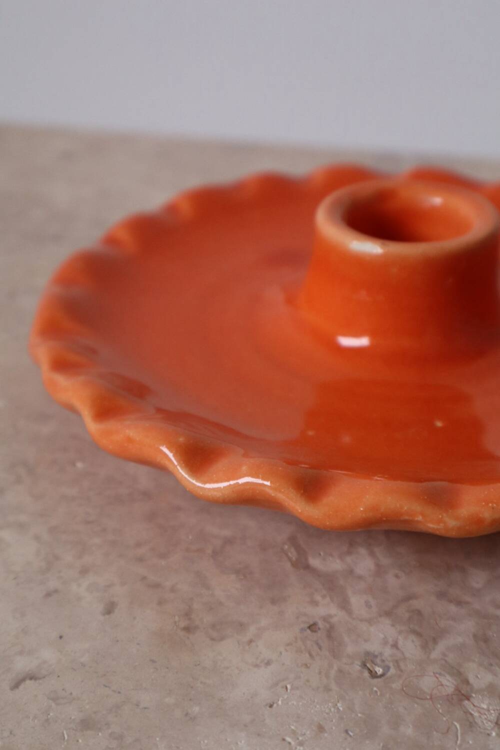 Orange ceramic candle holder serrated plate