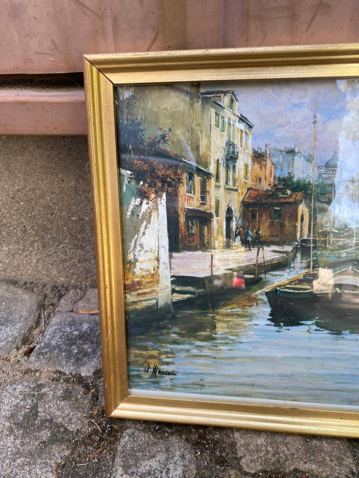 Printed tableau reproduction of a canal scene in Venice 1960