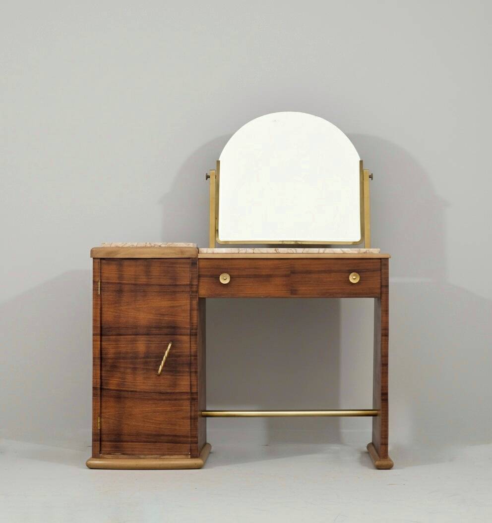 Art Deco dressing table in walnut and marble, circa 1940s.