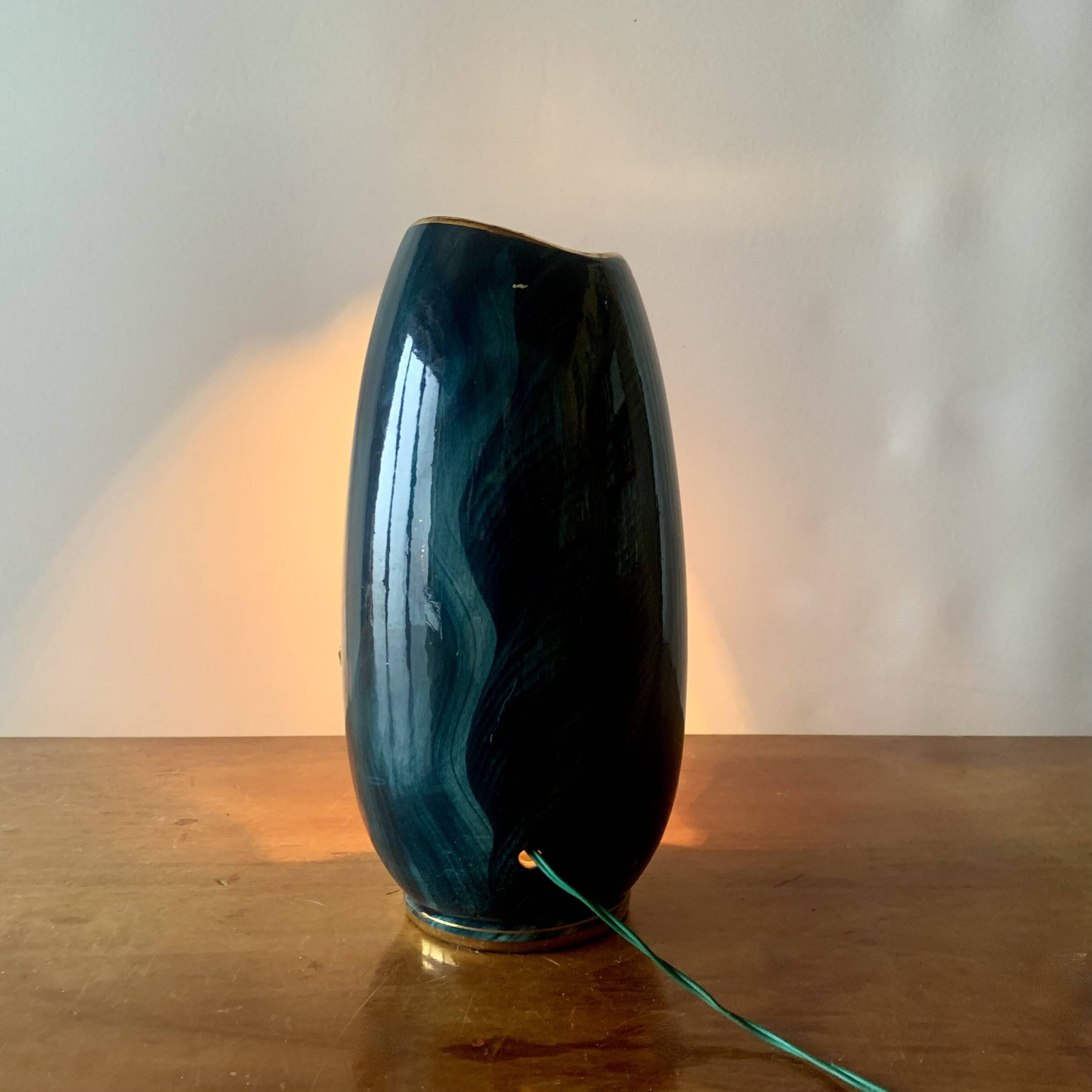 Old glazed ceramic bedside lamp - Bequet - Made in Belgium