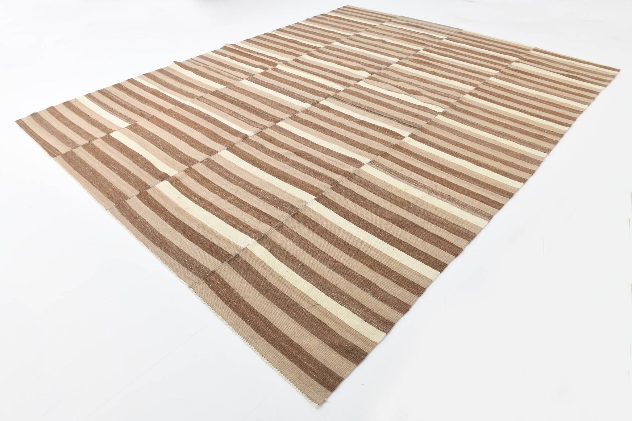 10x13 Dark Brown & Beige Vintage Kilim Rug, 311x394Cm