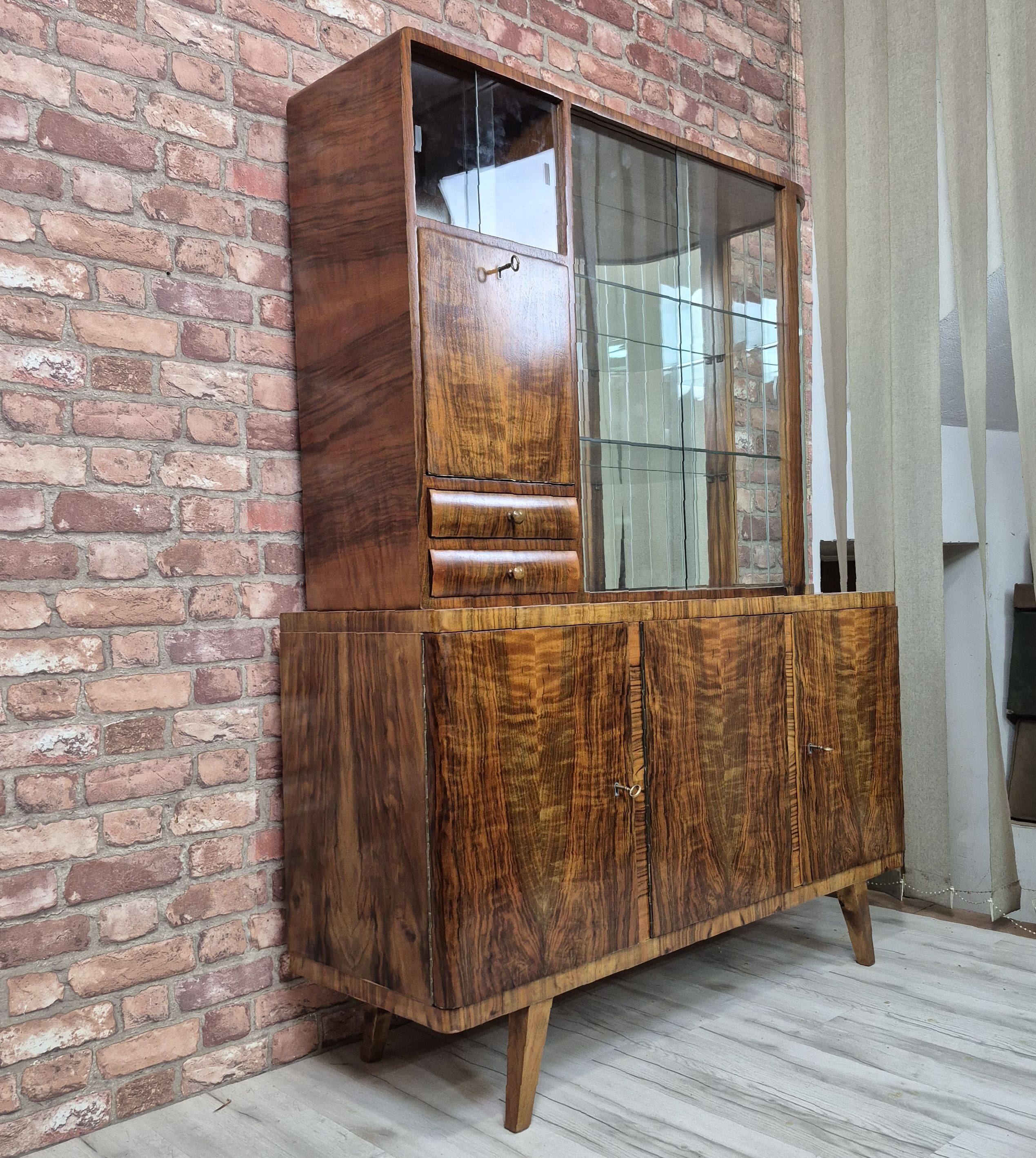 Highboard with crystal glass panels – unique, after renovation