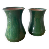 Pair of green glazed terracotta vases