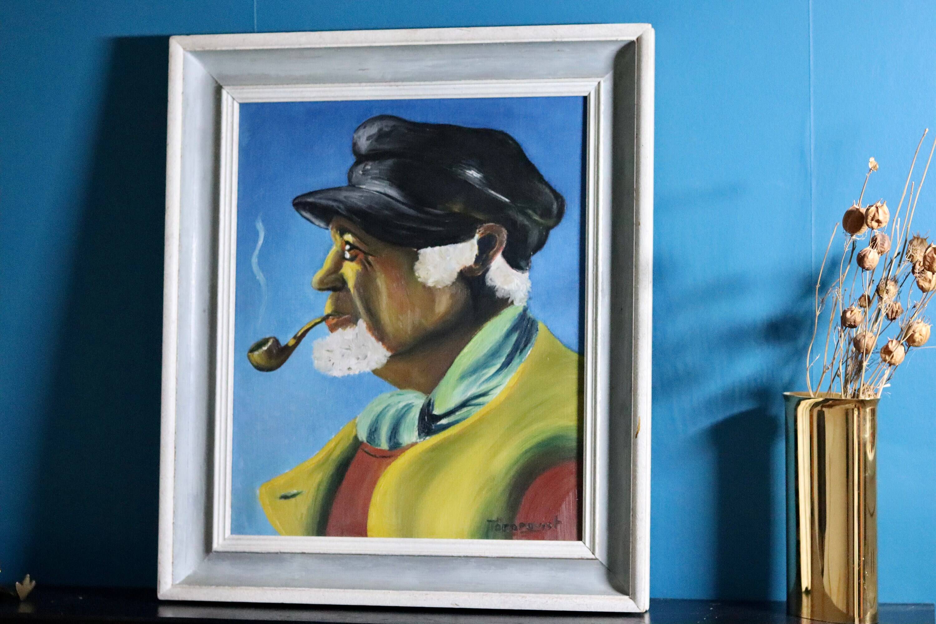 Original Swedish modernist oil on panel "Portrait of a Fisherman" by Tornquist - Framed