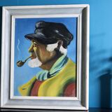 Original Swedish Modernist Oil on Panel " Portrait of Fisherman " by Tornquist - Framed