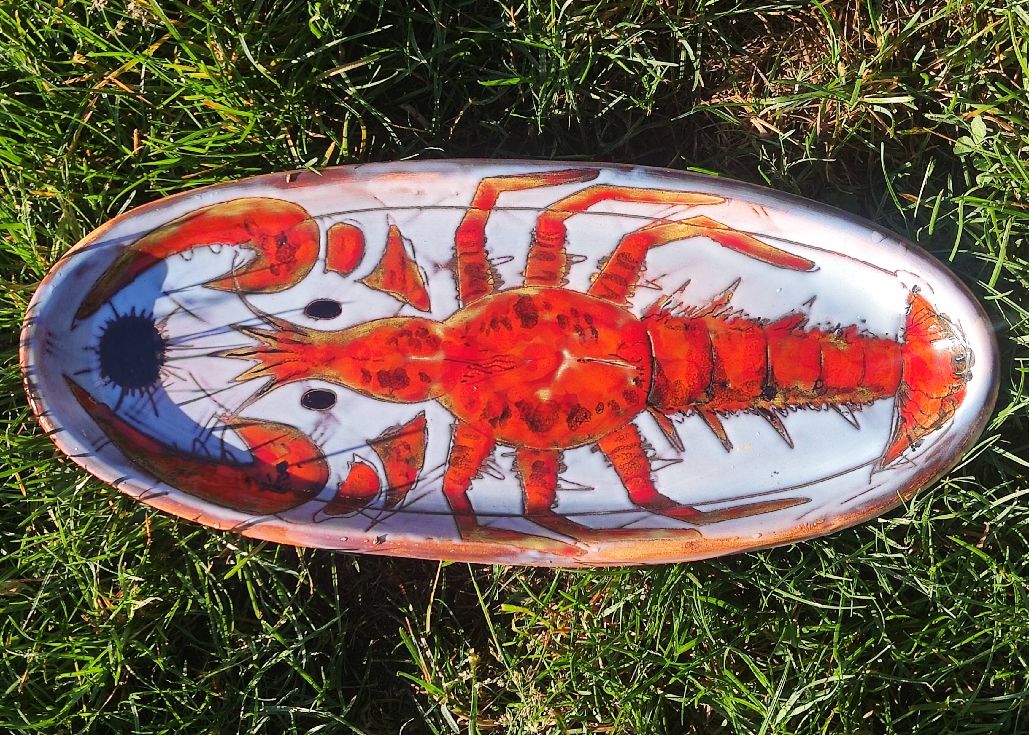 Vallauris earthenware plate signed by Kurt and Monique Brunner - lobster