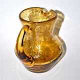 Pichet vintage en verre bullé jaune ambré La Rochère
