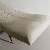 Swedish Mid Century Wooden Daybed in Teak and Beige Hide, 1960s