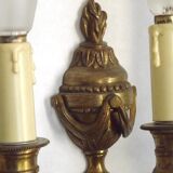 Magnificent Pair French Antique Bronze Triple Wall Lights Urn & Swag Detail