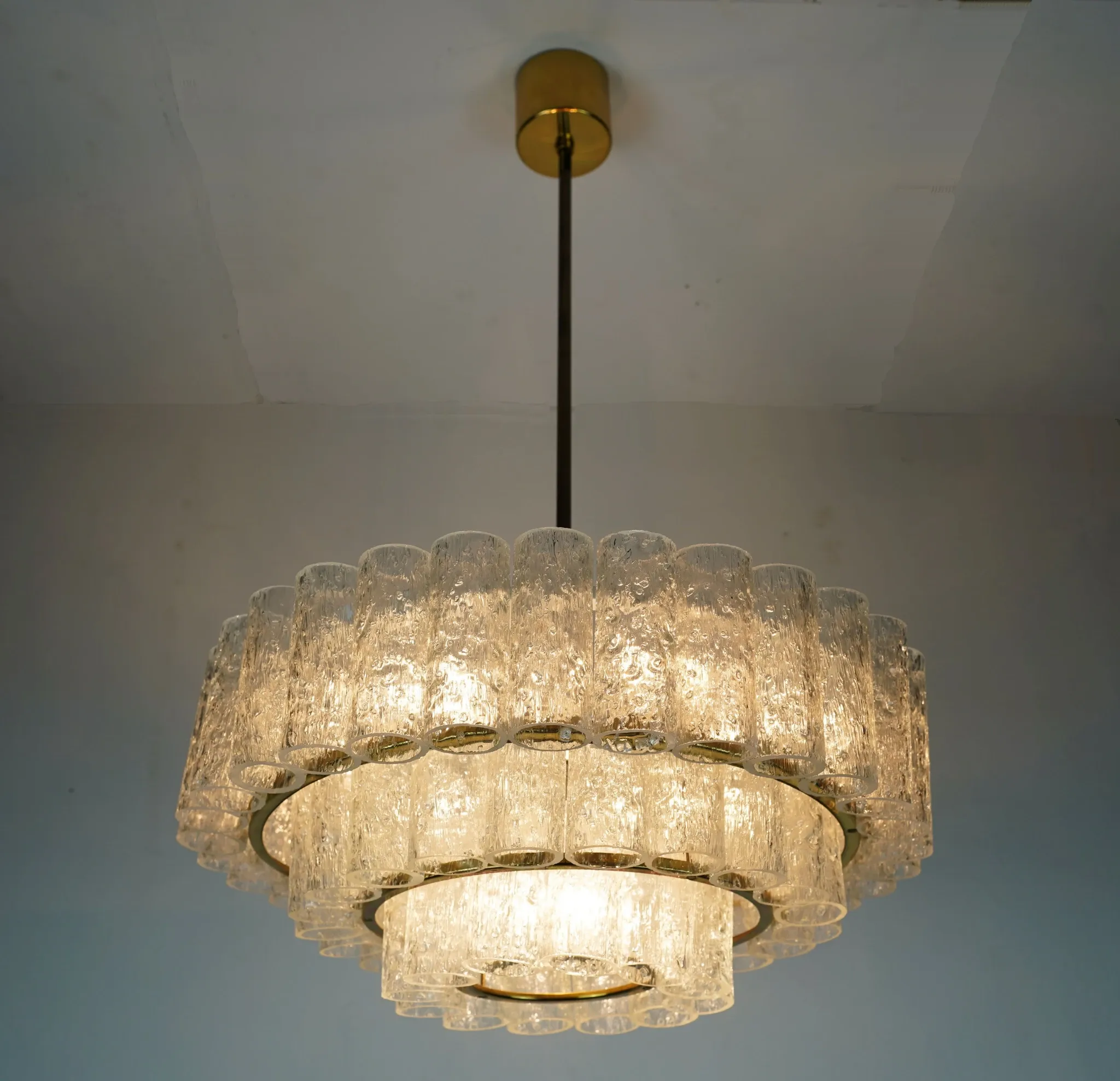 1960s vintage mid century doria ice glass CHANDELIER with 63 glass tubes