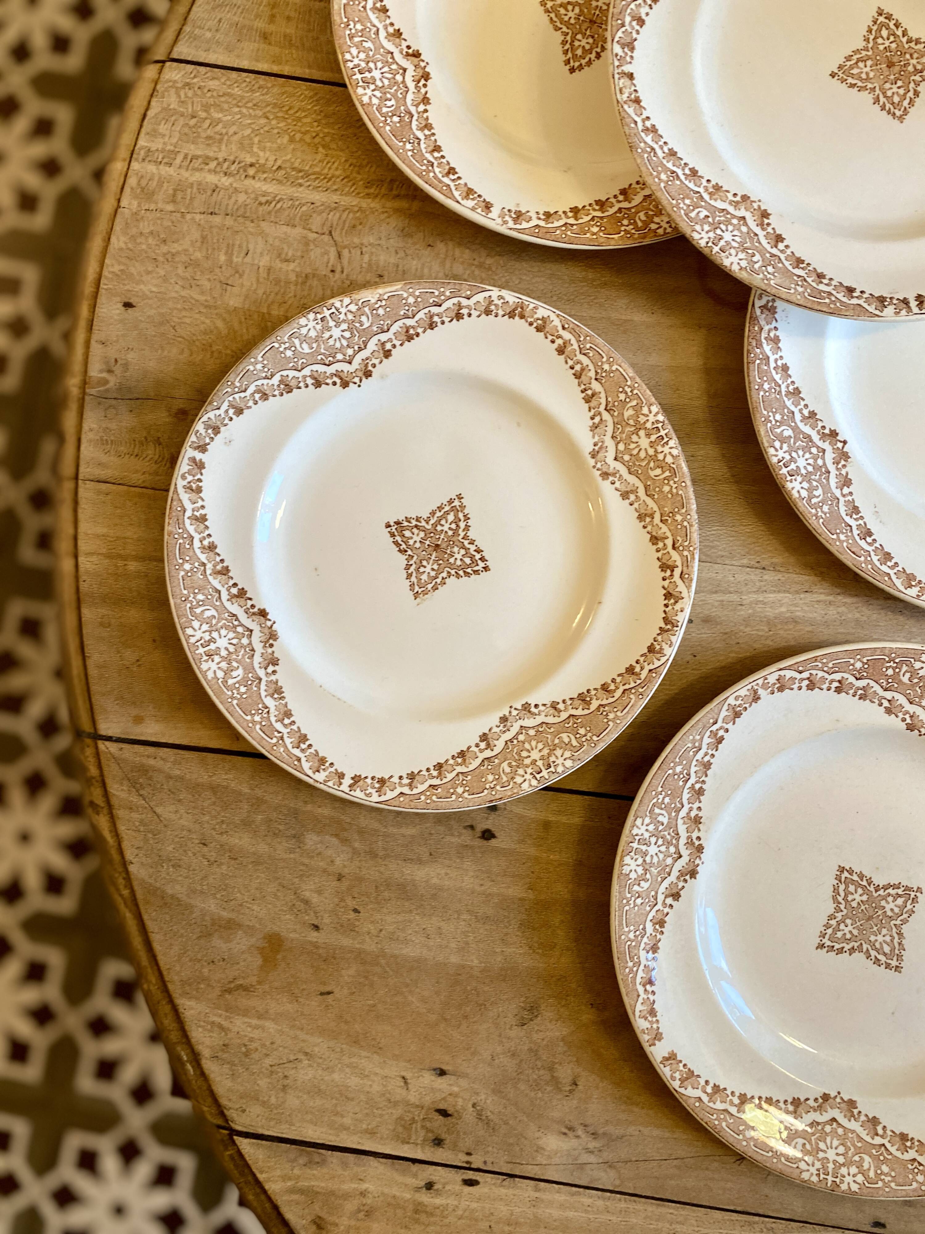 Set of 6 vintage flat ironstone plates, Andalous model from Longwy