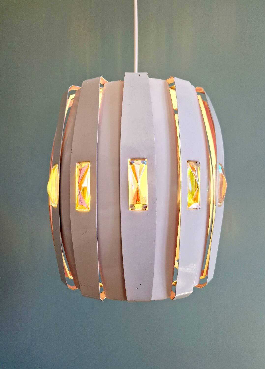 Scandinavian pendant light in metal and prismatic glass, Werner Schou, 1960-70